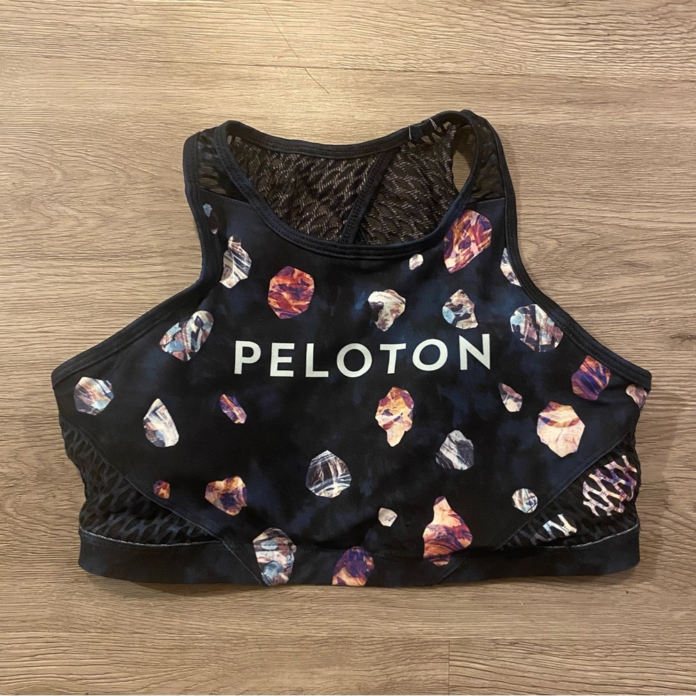 Peloton Women's Medium Black‎ Sports Bra Padded Mesh Asteroid Activewear Gym